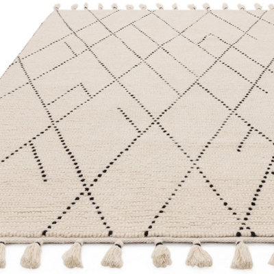 Cream Easy to clean Geometric Modern , Wool Rug for Living Room, Bedroom - 200cm X 290cm