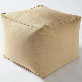 Cream Faux Suede Cube Pouffe Footrest - Stain & Spill Resistant Lightweight Square Beanbag Footstool Seat - 37 x 37 x 29cm