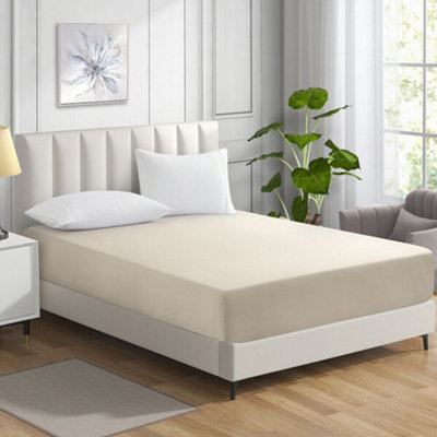 Cream Fitted Sheet Anti Allergic Extra Deep 25 CM Bedsheet Single Double S. King Sizes