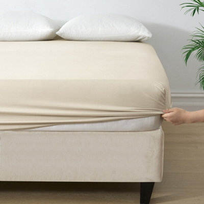Cream Fitted Sheet Anti Allergic Extra Deep 25 CM Bedsheet Single Double S. King Sizes