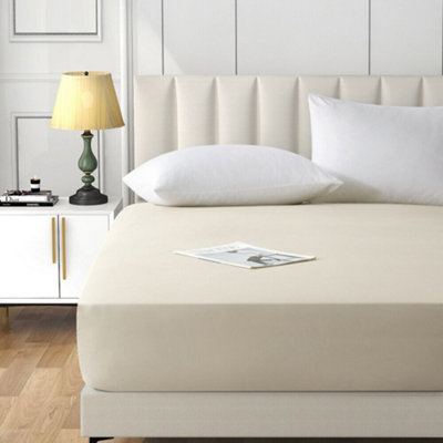 Cream Fitted Sheet Anti Allergic Extra Deep 25 CM Bedsheet Single Double S. King Sizes