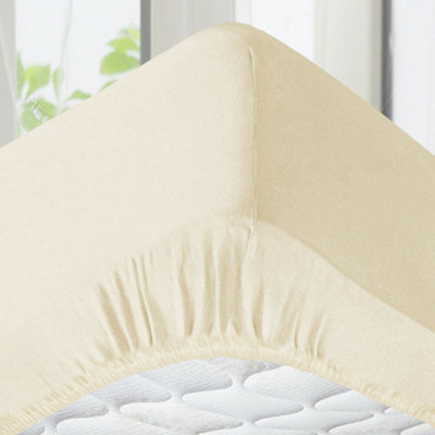 Cream Fitted Sheet Anti Allergic Extra Deep 25 CM Bedsheet Single Double S. King Sizes