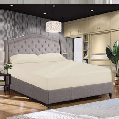 Cream Fitted Sheet Anti Allergic Extra Deep 25 CM Bedsheet Single Double S. King Sizes