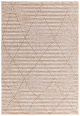 Cream Geometric Modern Rug Easy to clean Living Room and Bedroom120cm