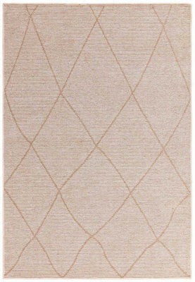 Cream Geometric Modern Rug Easy to clean Living Room and Bedroom-200cm X 290cm