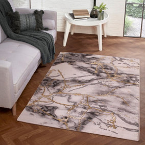 Cream Gold Geometric Modern Abstarct Rug Easy to clean Living Room Bedroom and Dining Room -80cm X 150cm