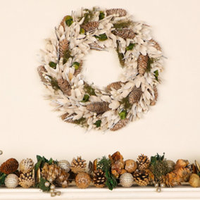 Cream Gold Large Indoor 40cm Wreath and 1.55m Garland Xmas Christmas Decorations