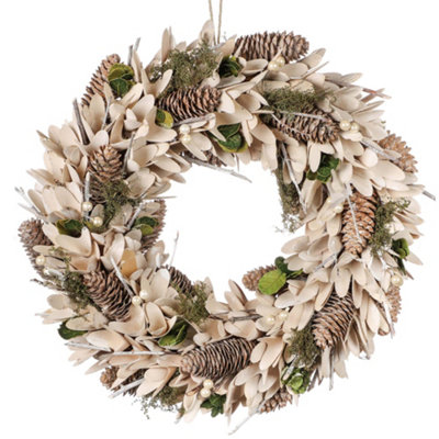 Cream Gold Large Indoor 40cm Wreath and 1.55m Garland Xmas Christmas Decorations