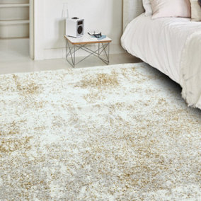 Cream Gold Luxurious Modern Easy to Clean Abstract Rug For Dining Room-120cm X 170cm