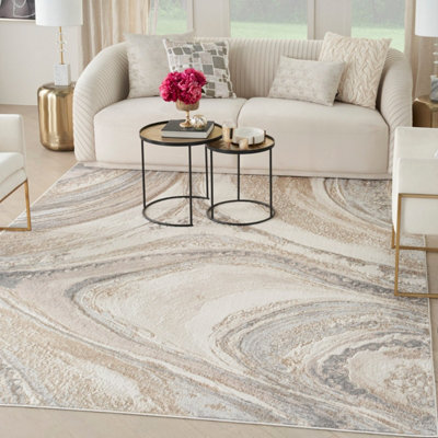 Cream Grey Abstract Modern Living Room Bedroom & Dining Room Rug-160cm ...