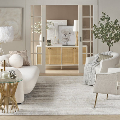 Cream Grey Abstract Modern Living Room Bedroom & Dining Room Rug-239cm ...