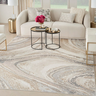 Cream Grey Abstract Modern Living Room Bedroom & Dining Room Rug-274cm X 366cm