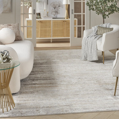 Cream Grey Abstract Modern Living Room Bedroom & Dining Room Rug-274cm X 366cm
