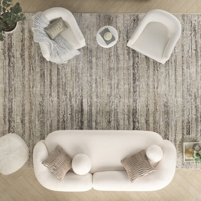 Cream Grey Abstract Modern Living Room Bedroom & Dining Room Rug-274cm X 366cm