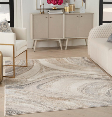 Cream Grey Abstract Modern Living Room Bedroom & Dining Room Rug-66 X 229cmcm (Runner)