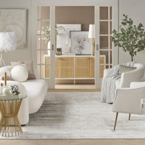 Cream Grey Abstract Modern Living Room Bedroom & Dining Room Rug-69 X 229cmcm (Runner)