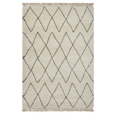 Cream Grey Chequered Kilim Modern Shaggy Moroccan Rug for Living Room Bedroom and Dining Room-200cm X 290cm