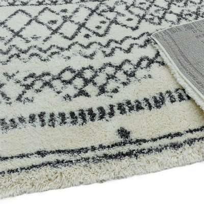 Cream Grey Geometric Luxurious Modern Shaggy Easy To Clean Dining Room Rug-200cm X 290cm