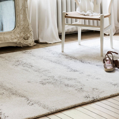 Cream Grey Luxurious Modern Easy to Clean Abstract Rug For DiningRoom-200cm X 290cm