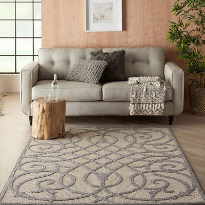Cream Grey Outdoor Rug, Abstract Optical/ (3D) Stain-Resistant Rug For Patio Decks, Modern Outdoor Area Rug-122cm X 183cm
