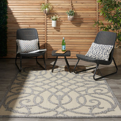 Cream Grey Outdoor Rug, Abstract Optical/ (3D) Stain-Resistant Rug For Patio Decks, Modern Outdoor Area Rug-122cm X 183cm