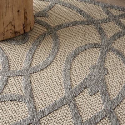 Cream Grey Outdoor Rug, Abstract Optical/ (3D) Stain-Resistant Rug For Patio Decks, Modern Outdoor Area Rug-122cm X 183cm