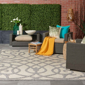 Cream Grey Outdoor Rug, Abstract Optical/ (3D) Stain-Resistant Rug For Patio Decks, Modern Outdoor Area Rug-239cm X 300cm