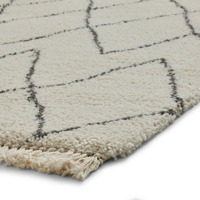 Cream Grey Rug, Handmade Shaggy Rug, Chequered Rug, Moroccan Kilim Modern Rug for Bedroom, & Dining Room-200cm X 290cm