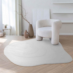 Cream Handmade Easy to Clean Modern Abstract Wool Rug for Living Room, Bedroom - 150cm X 150cm
