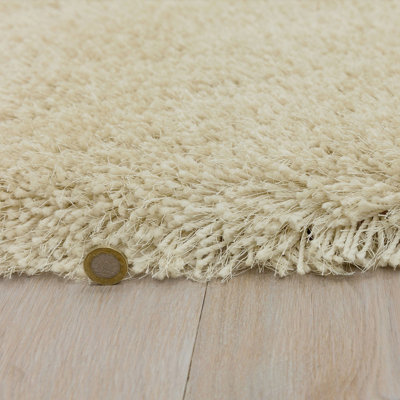 Cream Handmade Modern Plain Shaggy Easy to Clean Sparkle Rug for Living Room, Bedroom - 120cm X 170cm