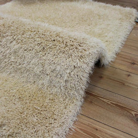 Cream Handmade Modern Plain Shaggy Easy to Clean Sparkle Rug for Living Room, Bedroom - 160cm (Circle)