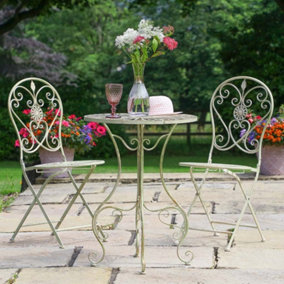 Cream Heart Scrolled 2 Seater Outdoor Alfresco Garden Furniture Dining Table and Chair Folding Bistro Set