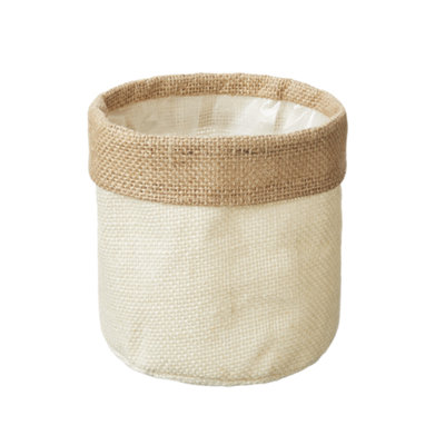 Cream Hessian Lined Plant Pot Cover. H13 x W13 cm