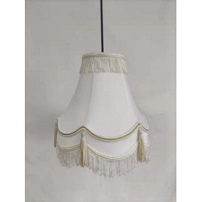 Cream Ivory Iceberg Tassel Silk Fabric Double Scallop Dual Purpose Lampshade with Gold Trim Table Floor Ceiling Light 10inch
