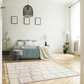 Cream Kilim , Modern , Wool Easy to Clean Geometric Rug for Living room, Bedroom - 120cm X 170cm