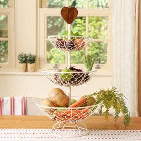 Cream Kitchen Vegetable Storage Fruit, Vegetable Rack with Wooden Heart Handle Gift Idea