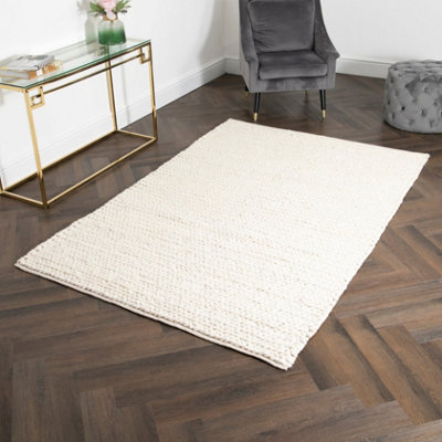 Cream Knitted Large Wool Rug 120 x 180cm | DIY at B&Q