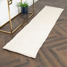Cream Knitted Runner Wool Rug (60 x 230cm)