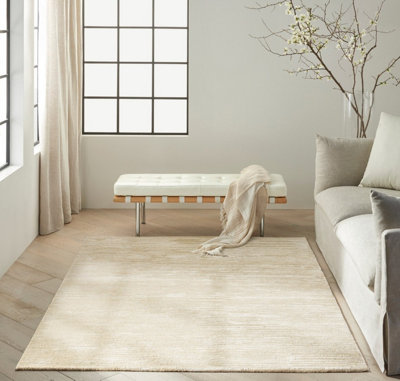 Cream Luxcelle Handmade Luxurious Modern Easy to Clean Wool Rug for Living Room, Bedroom - 236cm X 297cm