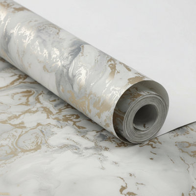 Cream Marble Metallic Wallpaper 3D Ripple Liquid Swirl Effect Gold Grey Shimmer 9.5meter long 0.53cm width