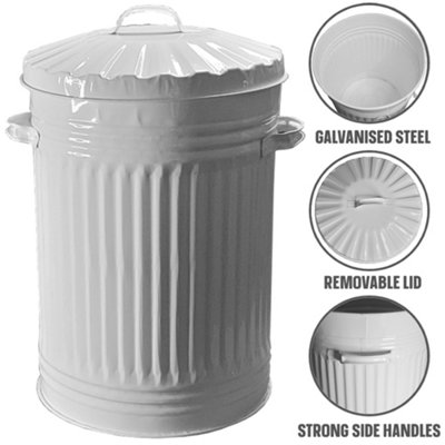 Cream Metal Bin Retro Galvanised Dustbin Vintage Style Steel Bin 45L