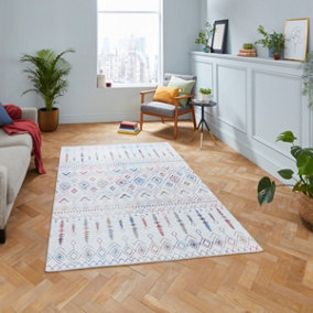 Cream Modern Easy to Clean Geometrical Rug for Living Room, Bedroom - 150cm X 230cm
