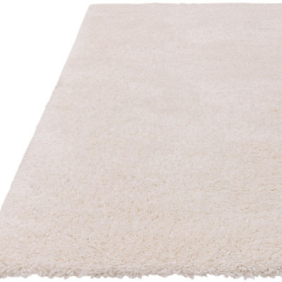 Cream Modern Shaggy Plain Easy To Clean Rug For Dining Room-160cm X 230cm