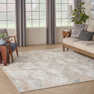 Cream Multi Abstract Modern Rug Easy to clean Living Room and Bedroom ...