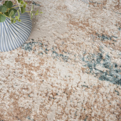 Cream Multi Abstract Modern Rug Easy to clean Living Room and Bedroom ...