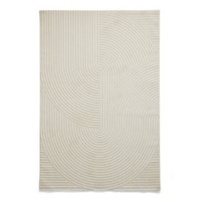 Cream Optical 3D Washable Abstract Modern Dining Room Bedroom & Living Room Rug-120cm X 170cm
