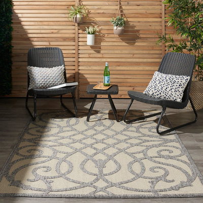 Cream Outdoor Rug, Abstract Optical/ (3D) Stain-Resistant Rug For Patio Decks, Modern Outdoor Area Rug-122cm X 183cm