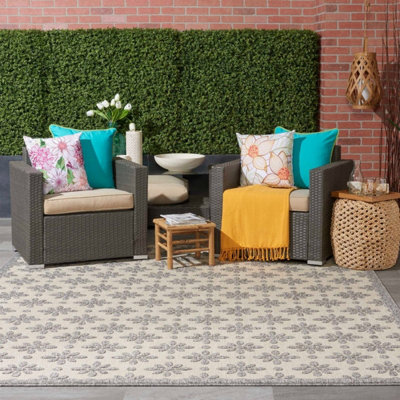 Cream Outdoor Rug, Optical/ (3D) Abstract Stain-Resistant Rug For Patio ...