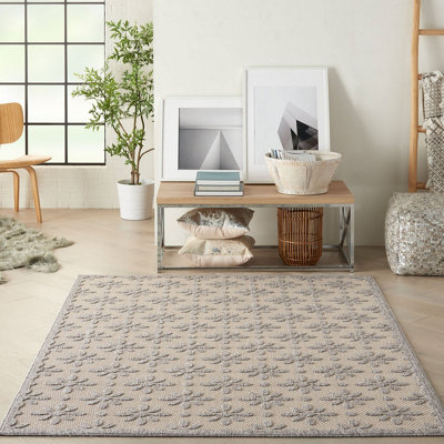 Cream Outdoor Rug, Optical/ (3D) Abstract Stain-Resistant Rug For Patio Decks, Modern Area Rug-160cm X 221cm