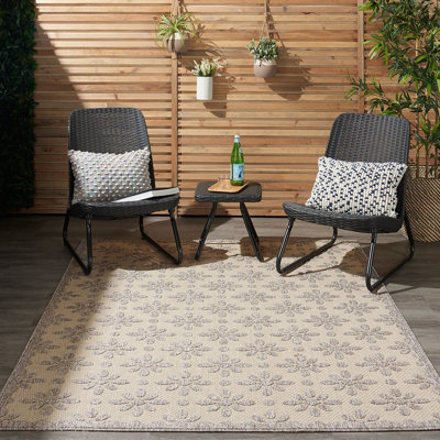 Cream Outdoor Rug, Optical/ (3D) Abstract Stain-Resistant Rug For Patio Decks, Modern Area Rug-160cm X 221cm